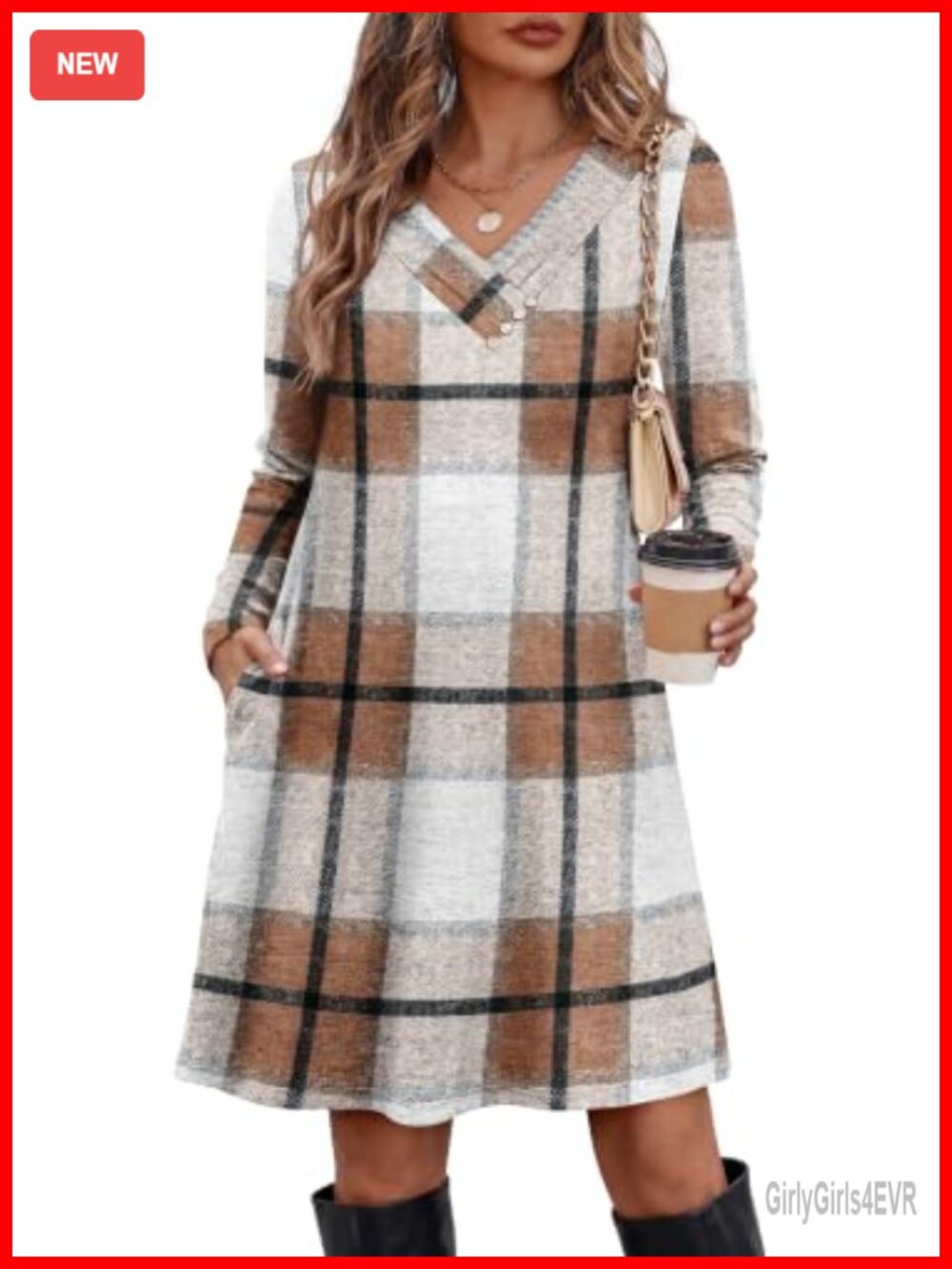 Long Sleeve Tunic Dress V Neck Button Casual Fall Winter